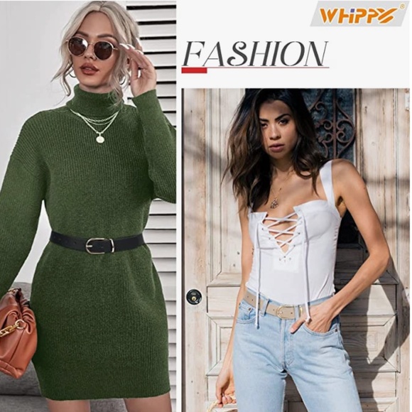 2 Pack Women\'s Leather Belts for Jeans Pants Fashion Gold Buckle Ladies Dress Be main image 4
